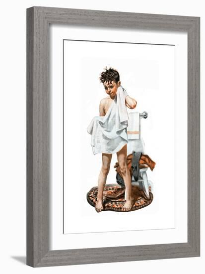 C-L-E-A-N (or Boy Drying Off after Bath)-Norman Rockwell-Framed Giclee Print