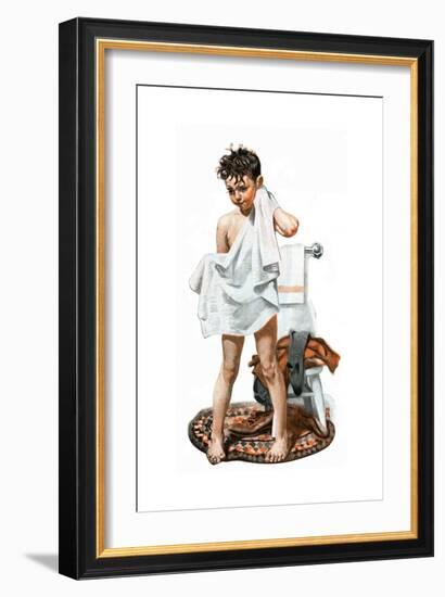 C-L-E-A-N (or Boy Drying Off after Bath)-Norman Rockwell-Framed Giclee Print