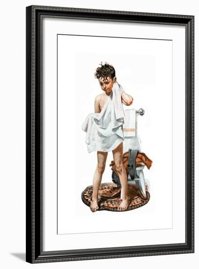 C-L-E-A-N (or Boy Drying Off after Bath)-Norman Rockwell-Framed Giclee Print