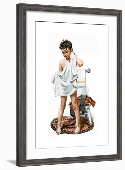 C-L-E-A-N (or Boy Drying Off after Bath)-Norman Rockwell-Framed Giclee Print