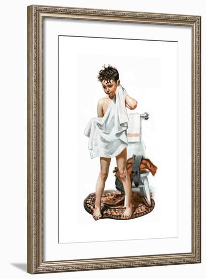 C-L-E-A-N (or Boy Drying Off after Bath)-Norman Rockwell-Framed Giclee Print