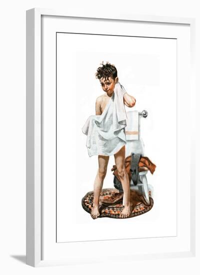 C-L-E-A-N (or Boy Drying Off after Bath)-Norman Rockwell-Framed Giclee Print