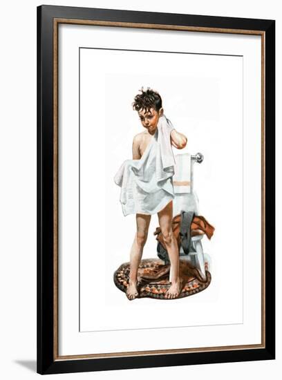 C-L-E-A-N (or Boy Drying Off after Bath)-Norman Rockwell-Framed Giclee Print