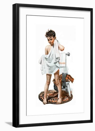 C-L-E-A-N (or Boy Drying Off after Bath)-Norman Rockwell-Framed Giclee Print