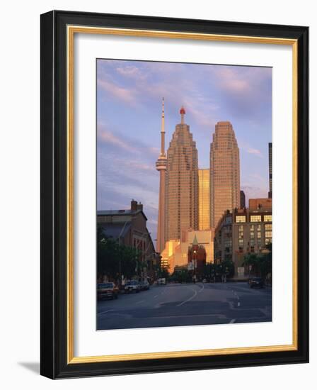 C.N.Tower and City Centre Skyscraper at Dawn, Toronto, Ontario, Canada, North America-Rainford Roy-Framed Photographic Print