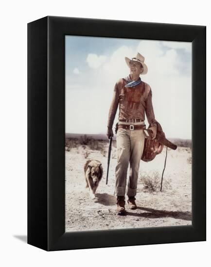 ca., 1953 --- Actor John Wayne on the movie set of "Hondo" (Hondo, L'Homme du Desert), directed by-null-Framed Stretched Canvas