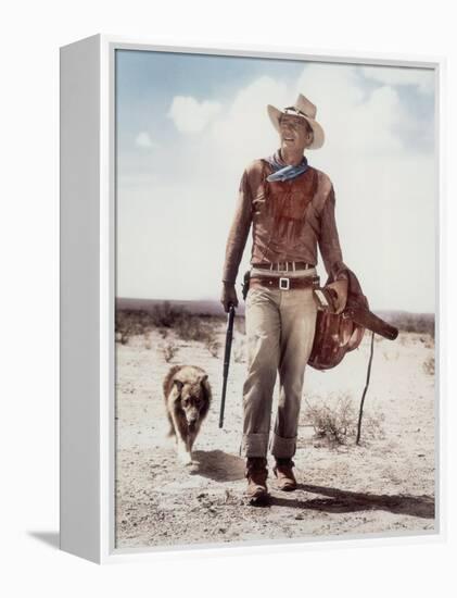 ca., 1953 --- Actor John Wayne on the movie set of "Hondo" (Hondo, L'Homme du Desert), directed by-null-Framed Stretched Canvas