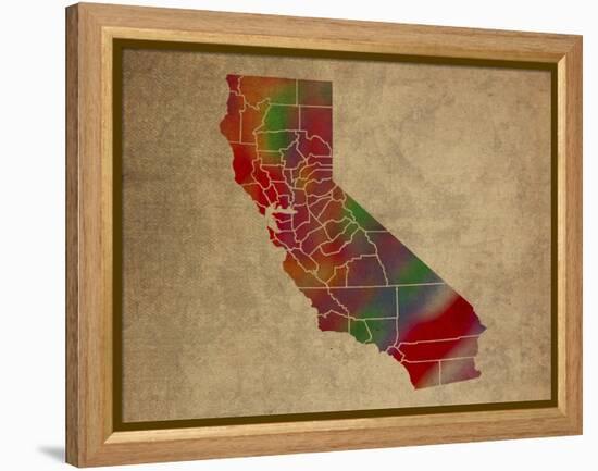 CA Colorful Counties-Red Atlas Designs-Framed Premier Image Canvas