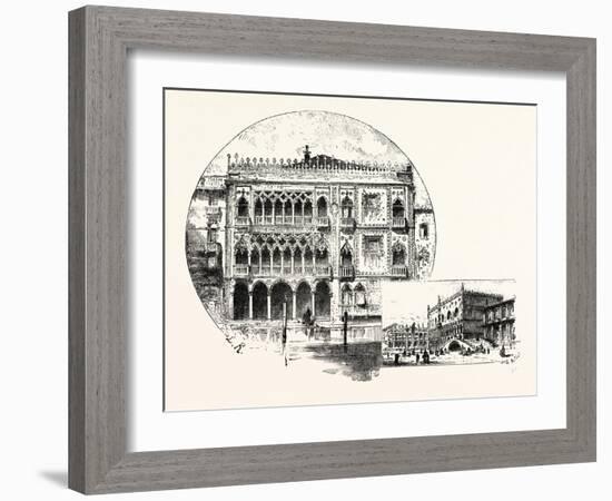 Ca' D'Oro Palace on the Grand Canal (Left) Palace of the Doges (Right) Venice-null-Framed Giclee Print