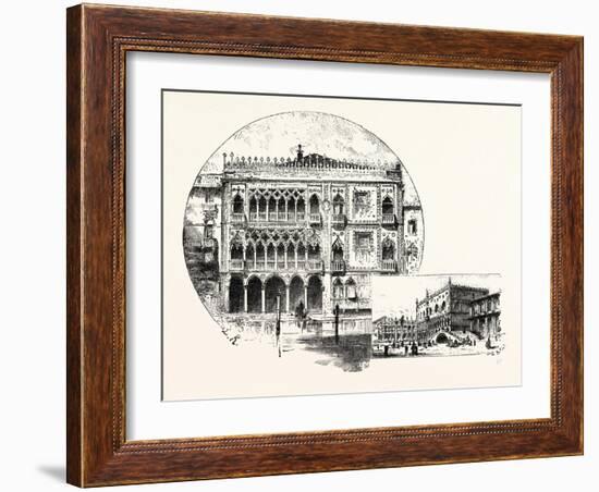 Ca' D'Oro Palace on the Grand Canal (Left) Palace of the Doges (Right) Venice-null-Framed Giclee Print