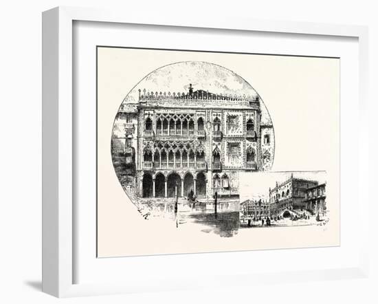 Ca' D'Oro Palace on the Grand Canal (Left) Palace of the Doges (Right) Venice-null-Framed Giclee Print