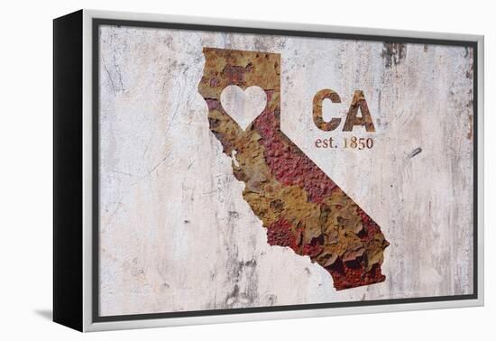 CA Rusty Cementwall Heart-Red Atlas Designs-Framed Premier Image Canvas