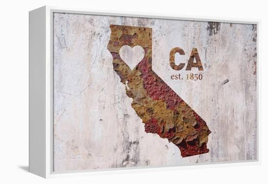 CA Rusty Cementwall Heart-Red Atlas Designs-Framed Premier Image Canvas