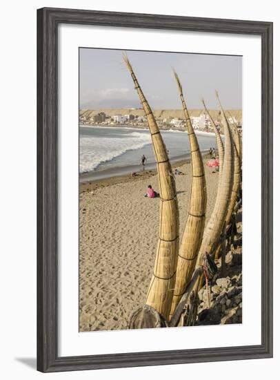 Caballitos De Totora or Reed Boats on the Beach in Huanchaco, Peru, South America-Michael DeFreitas-Framed Photographic Print