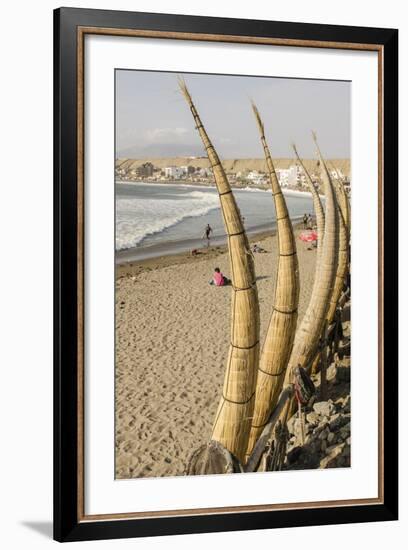 Caballitos De Totora or Reed Boats on the Beach in Huanchaco, Peru, South America-Michael DeFreitas-Framed Photographic Print