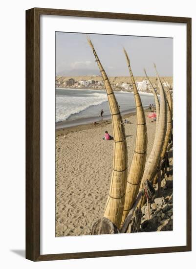 Caballitos De Totora or Reed Boats on the Beach in Huanchaco, Peru, South America-Michael DeFreitas-Framed Photographic Print