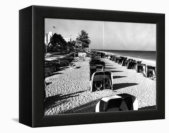 Cabanas on a Fort Lauderdale Beach, 1954-null-Framed Premier Image Canvas