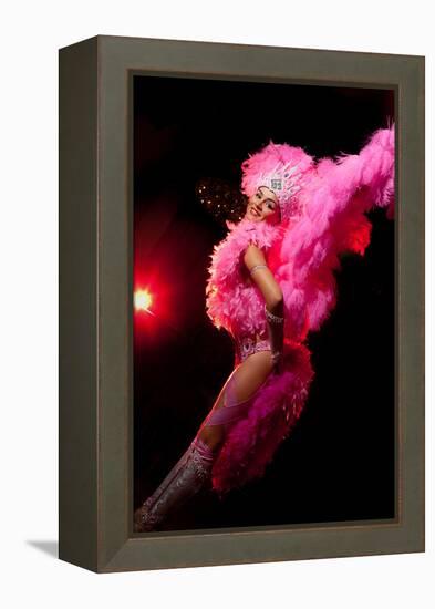 Cabaret Dancer Over Dark Background-Elena Efimova-Framed Premier Image Canvas