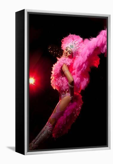 Cabaret Dancer Over Dark Background-Elena Efimova-Framed Premier Image Canvas