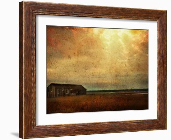 Cabin alongside River in Copper Field-Jan Lakey-Framed Photographic Print