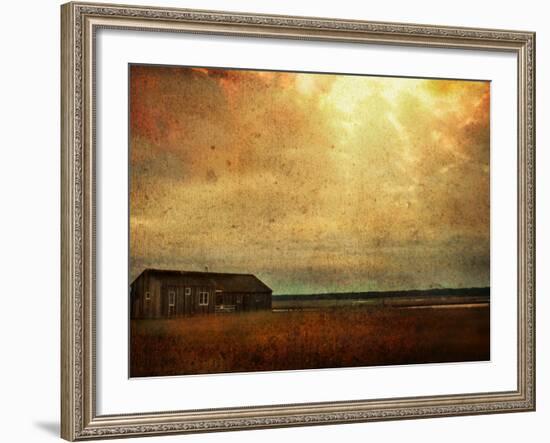 Cabin alongside River in Copper Field-Jan Lakey-Framed Photographic Print