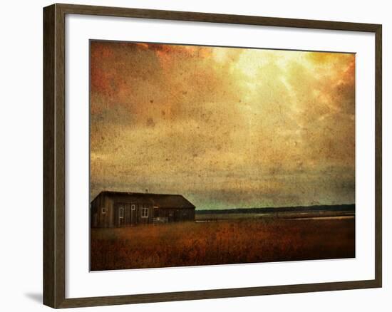 Cabin alongside River in Copper Field-Jan Lakey-Framed Photographic Print