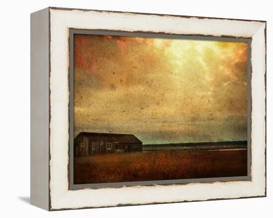 Cabin alongside River in Copper Field-Jan Lakey-Framed Premier Image Canvas