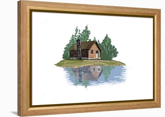 Cabin and Lake - Icon-Lantern Press-Framed Stretched Canvas