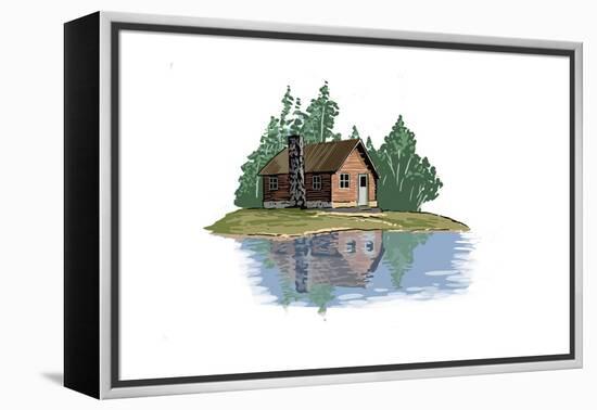 Cabin and Lake - Icon-Lantern Press-Framed Stretched Canvas
