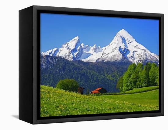 Cabin Below Watzmann Mountain in Bavarian Alps-Walter Geiersperger-Framed Premier Image Canvas