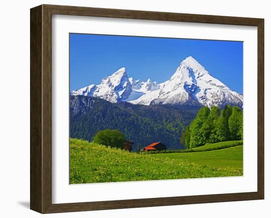 Cabin Below Watzmann Mountain in Bavarian Alps-Walter Geiersperger-Framed Photographic Print