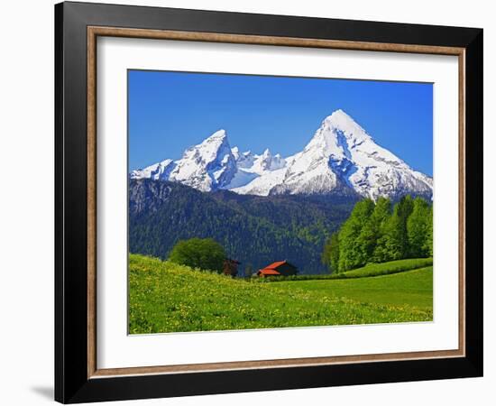 Cabin Below Watzmann Mountain in Bavarian Alps-Walter Geiersperger-Framed Photographic Print