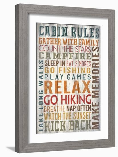 Cabin Rules Typography - Barnwood Painting-Lantern Press-Framed Art Print