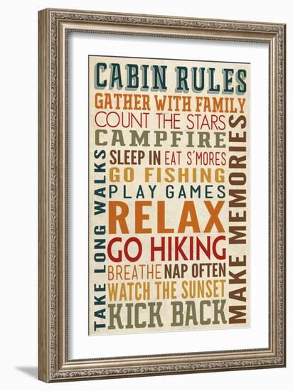 Cabin Rules Typography-Lantern Press-Framed Art Print