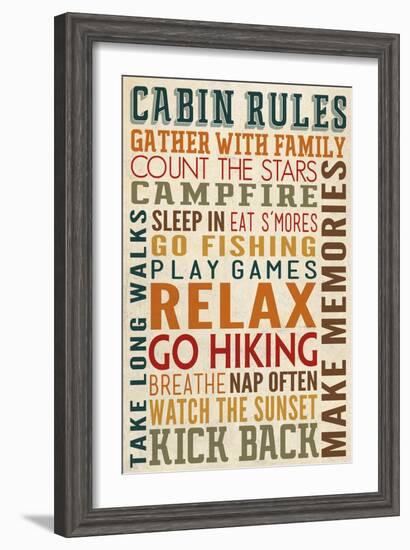 Cabin Rules Typography-Lantern Press-Framed Art Print