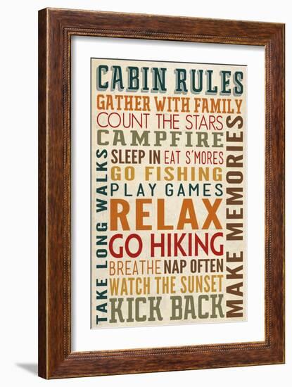 Cabin Rules Typography-Lantern Press-Framed Art Print