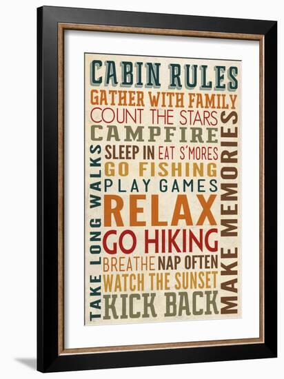 Cabin Rules Typography-Lantern Press-Framed Art Print