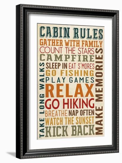 Cabin Rules Typography-Lantern Press-Framed Art Print