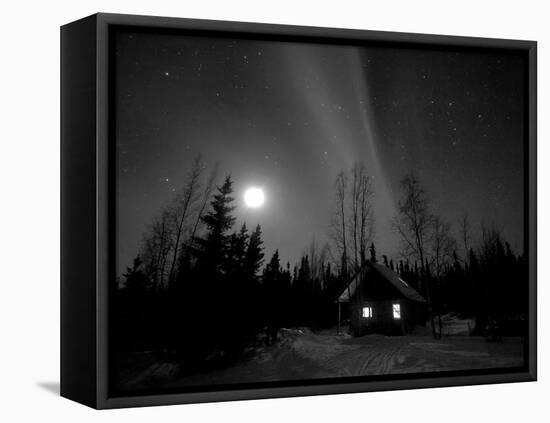 Cabin under Northern Lights and Full Moon, Northwest Territories, Canada March 2007-Eric Baccega-Framed Premier Image Canvas