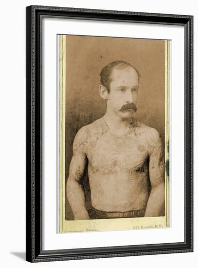 Cabinet Card of a Tattooed Man, C.1899-Charles Eisenmann-Framed Photographic Print