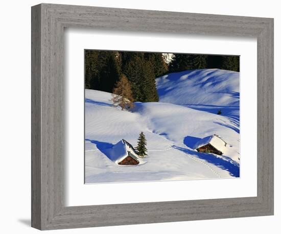 Cabins Nearly Covered in Snow in the German Alps-Walter Geiersperger-Framed Photographic Print