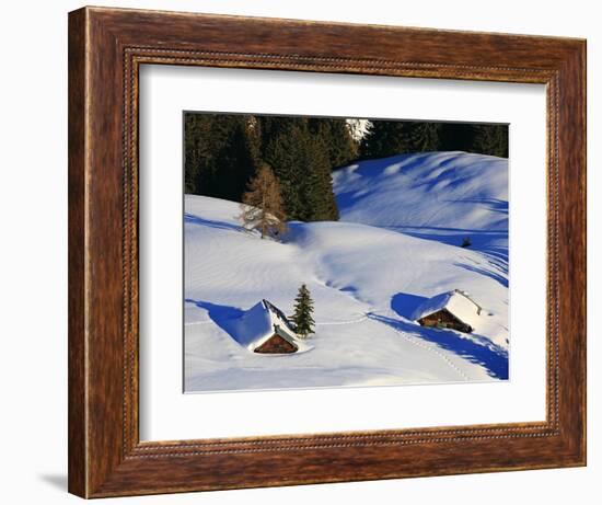 Cabins Nearly Covered in Snow in the German Alps-Walter Geiersperger-Framed Photographic Print