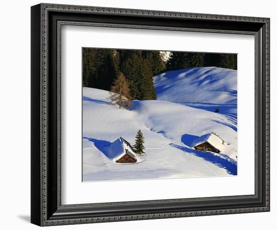 Cabins Nearly Covered in Snow in the German Alps-Walter Geiersperger-Framed Photographic Print