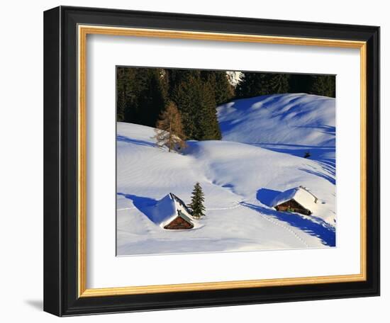 Cabins Nearly Covered in Snow in the German Alps-Walter Geiersperger-Framed Photographic Print