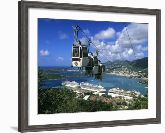 Cable Car and Cruise Ship, St. Thomas, US Virgin Islands-Michael DeFreitas-Framed Photographic Print
