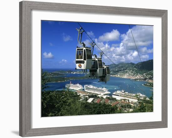Cable Car and Cruise Ship, St. Thomas, US Virgin Islands-Michael DeFreitas-Framed Photographic Print
