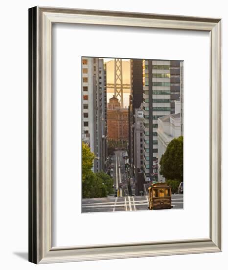 Cable Car Crossing California Street With Bay Bridge Backdrop in San Francisco, California, USA-Chuck Haney-Framed Photographic Print