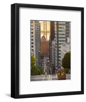 Cable Car Crossing California Street With Bay Bridge Backdrop in San Francisco, California, USA-Chuck Haney-Framed Photographic Print