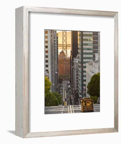 Cable Car Crossing California Street With Bay Bridge Backdrop in San Francisco, California, USA-Chuck Haney-Framed Photographic Print