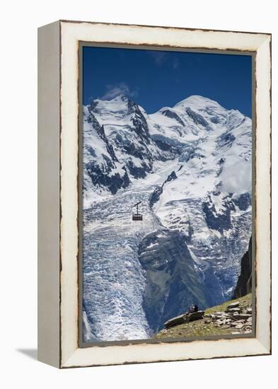 Cable Car in Front of Mt. Blanc from Mt. Brevent, Chamonix, Haute Savoie, Rhone Alpes, France-Jon Arnold-Framed Premier Image Canvas